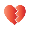 Heartbroken logo - a red heart with a crack down the middle