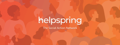 'helpspring - The Social Action Network' overlayed on top of a stylized group of people